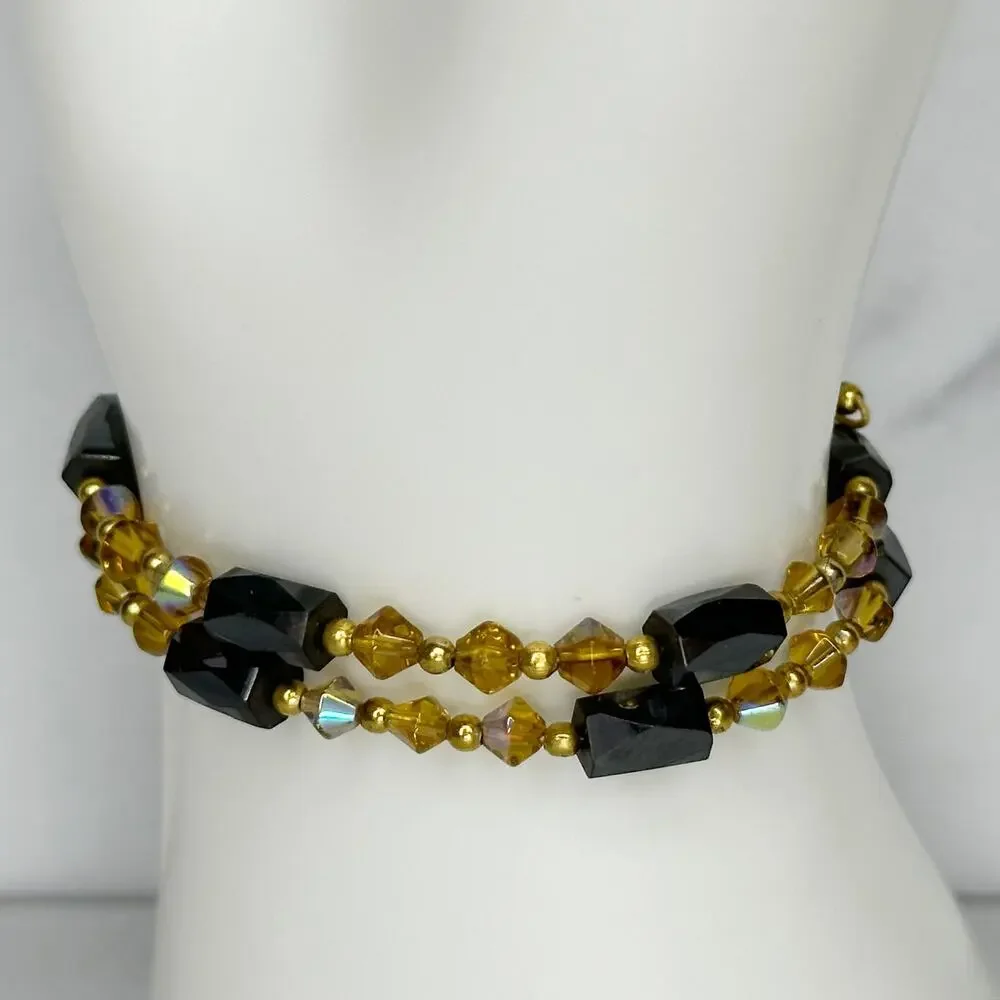 Iridescent and Yellow Beaded Magnetic Wrap Bracelet